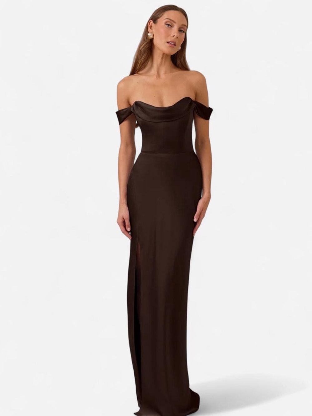PARK & FIFTH Satin Corset Dress in espresso brown, Sz 2.